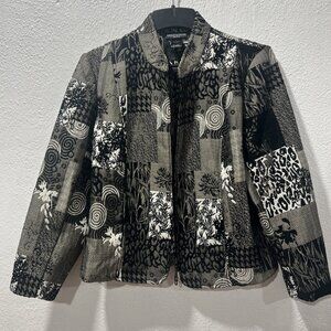 Molly & Maxx Jacket Petite Large Black Velvet Burnout Patchwork Animal Print Zip